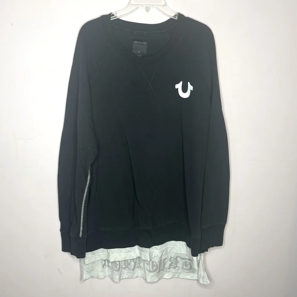 TRUE RELIGION Jet Black Pull Over Raglan W/Shirt Tail Mens 2XL RT $168 EUC - Picture 4 of 10